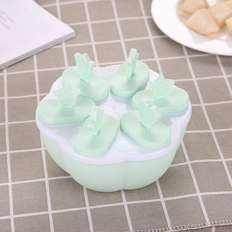 Molde de silicona para helados de gran tamaño, 4 celdas, para postres caseros, congelador, frutas y zumos: Green Round 6 pcs