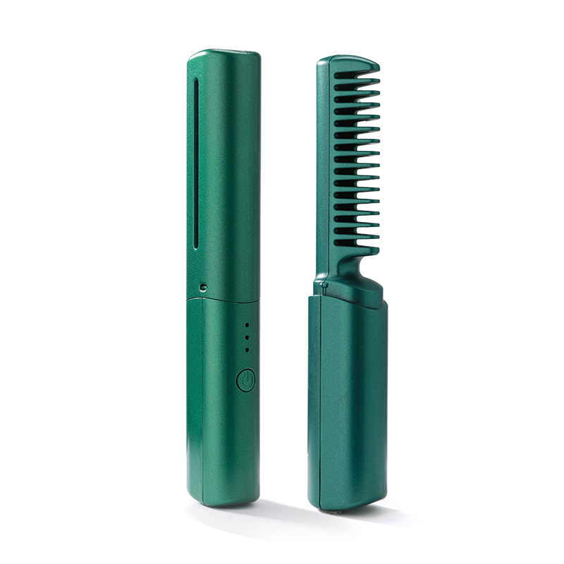 Pente quente de cabelo sem fio portátil mini usb recarregável alisador de cabelo aquecimento rápido alisamento de cabelo ferramenta estilo: Verde