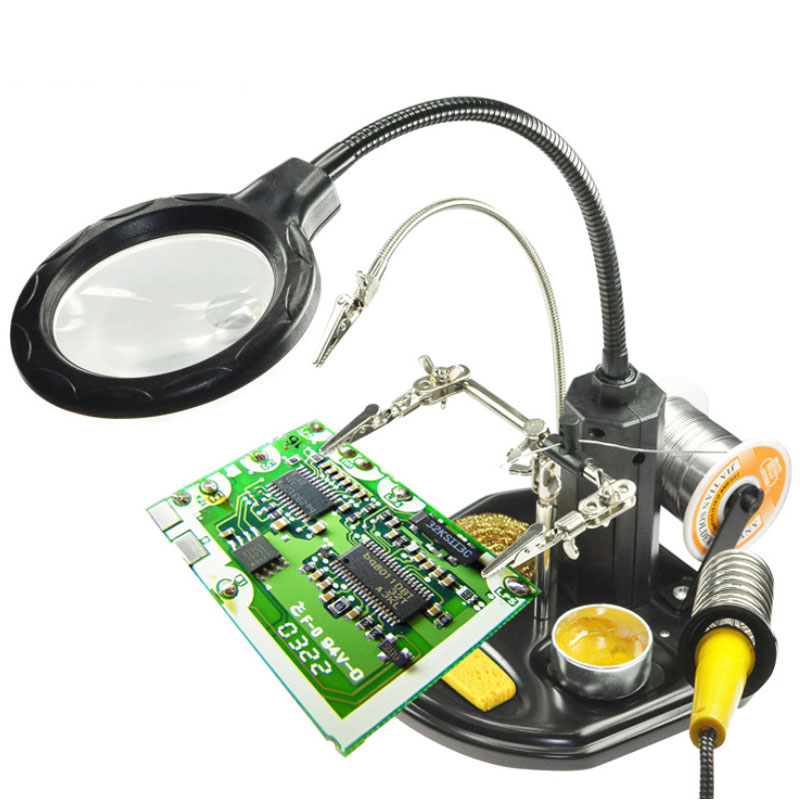 Helpende hand met vergrootglas led vergrootglas lamp las vergrootglas met licht soldeerstandaard opvouwbaar handfree clip