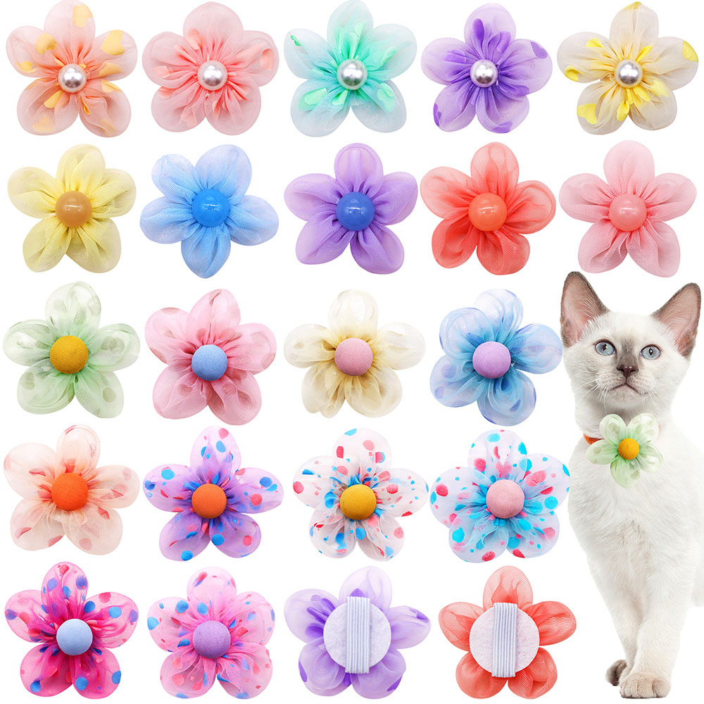 50PS Bloem Kraag Zomer Kant Bloem Voor Honden Huisdieren Strikjes Halsband Accessoires Hond Huisdier Verwijderbare Strikken Stropdas Dierbenodigdheden