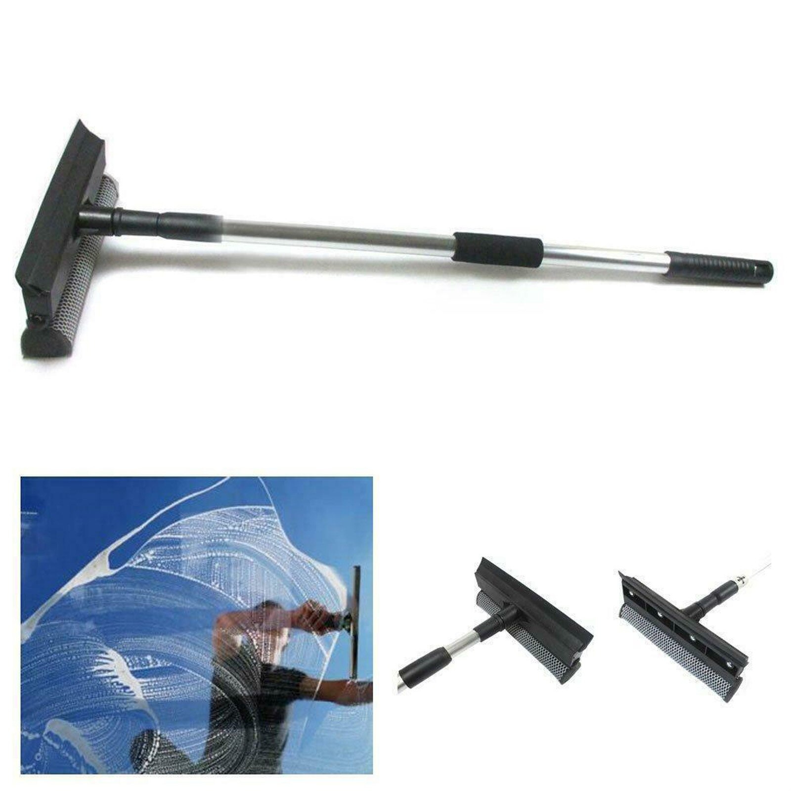 Cleaning Long Handle Brush Window Cleaner Glass Squeegee Telescopic Rod Rotating Head With Cleaning Cloth Rubber Wiper #T1P