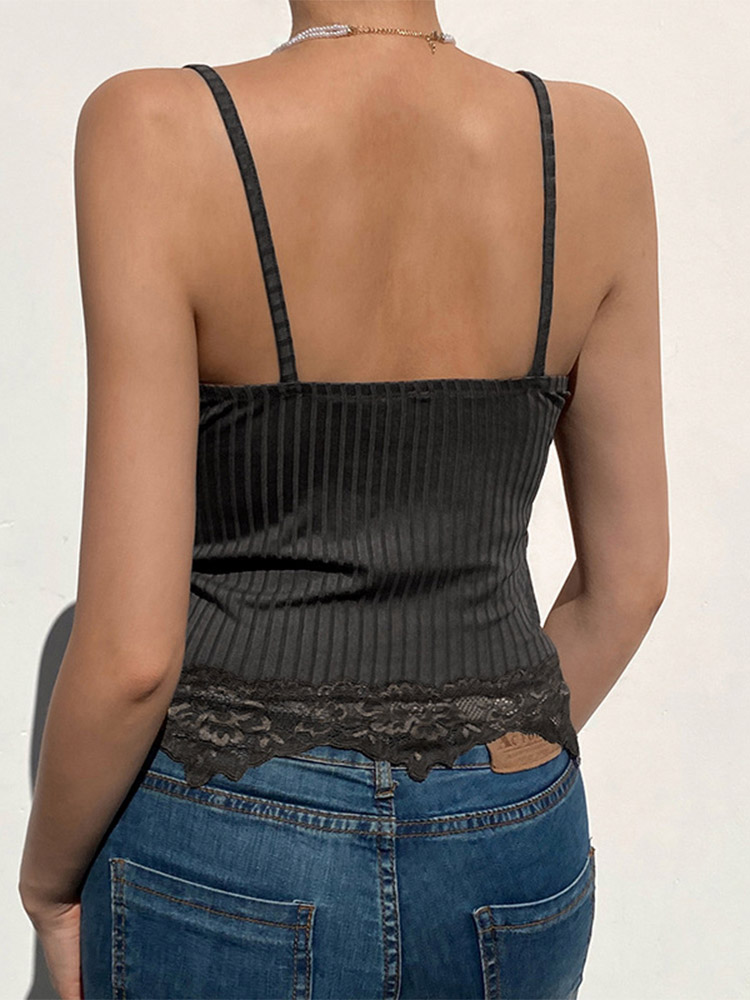 Gotisk enkel bodycon-kjole for kvinner grunge punk svart avslappet blondekant crop tops ribbet ryggløs alternative klær sommer