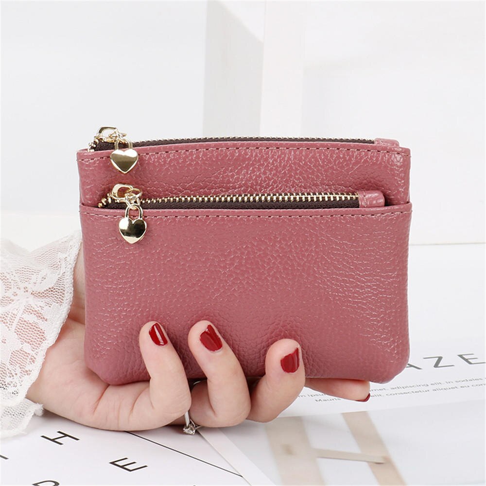 Neue Frauen Brieftasche Mini PU Leder Weibliche Geldbörse Karte Halter Kurze Geldbörse Geldbörsen Kleine Geldbörse Zipper Keychain tasche: Oak red-Size 2