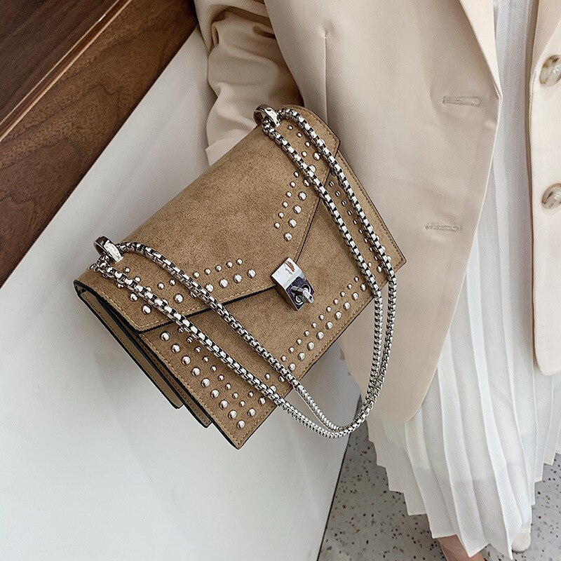 PU Leather Purses and Handbags for Women Bag Rivet Chain Frosting Girls Female Shoppers Casual Wallets: kaqise