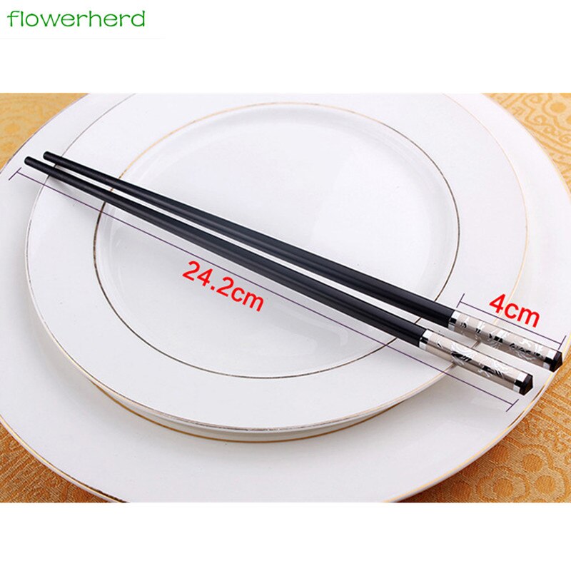 1 par lyxiga hushållssushi -pinnar porslin serviser legering svart ätpinnar kinesisk stil för  (24.2cm)