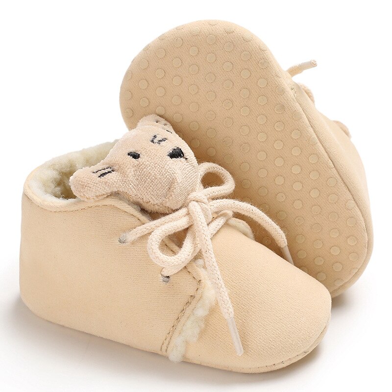 Schattige Kleine tijger Winter Sneeuw Baby laarzen Crib Bebe Jongens Meisjes Super Warm Houden Pu Baby Peuter schoenen kant -up booties: Beige / 1