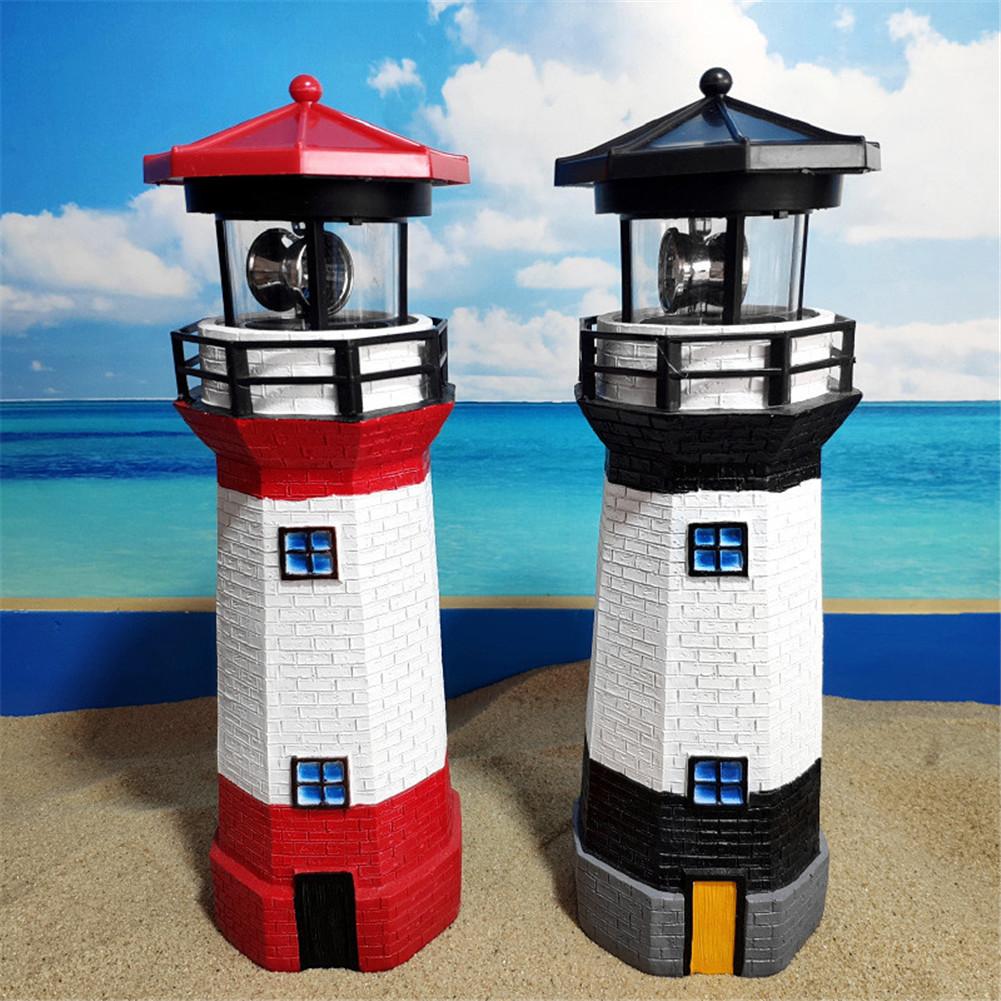 Automatically Lit LED Solar Light Lighthouse Statue Shape Rotating Outdoor Solar Powered Lamp For Garden Yard Decoration