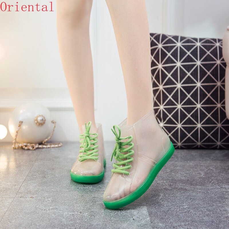 PVC Frauen transparent Regen Stiefel Gummi Spitze hoch Frauen Stiefeletten Wasserdicht lässig Komfort Damen Stiefel Schuhe