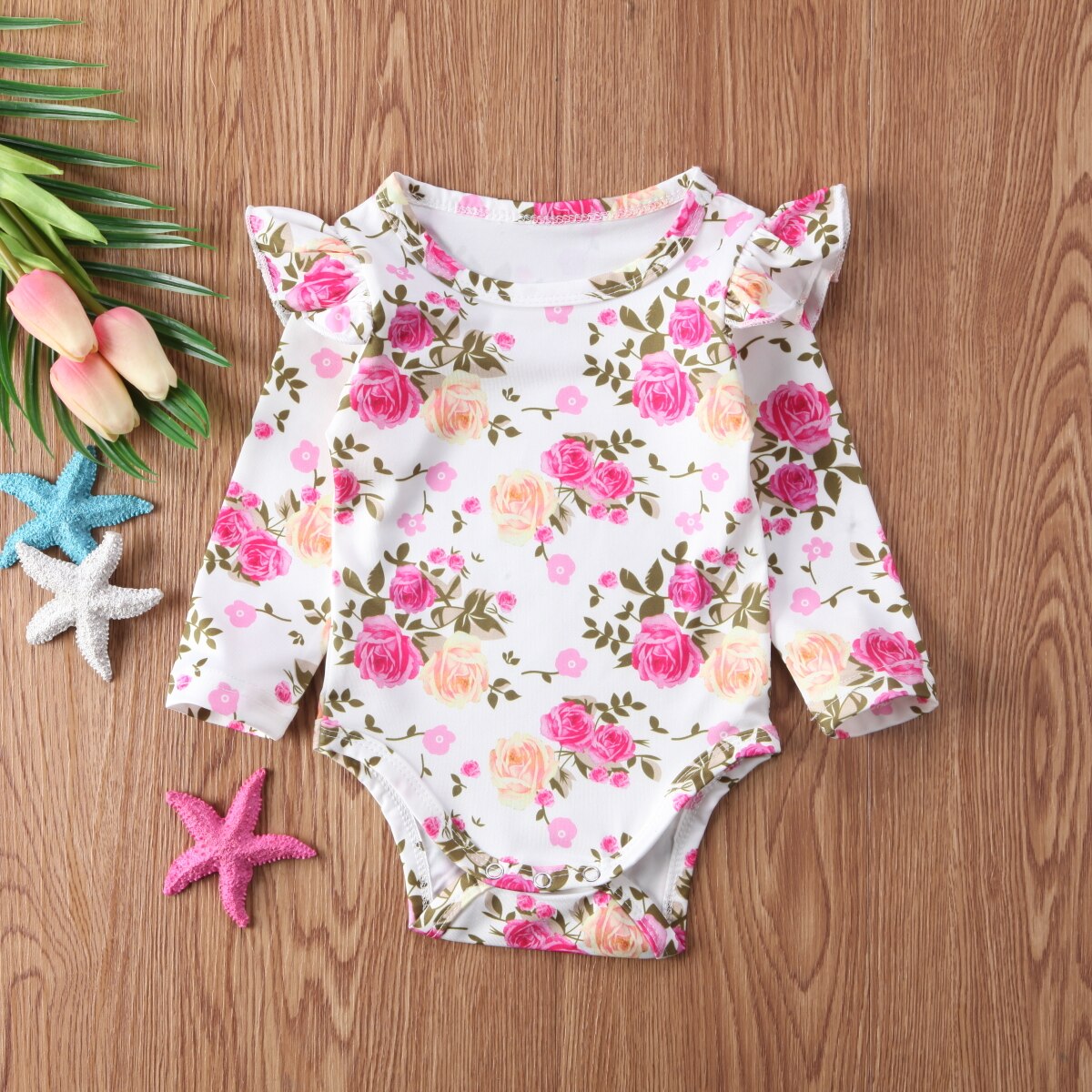 Mono para bebé niña con volantes de manga larga Floral primavera otoño