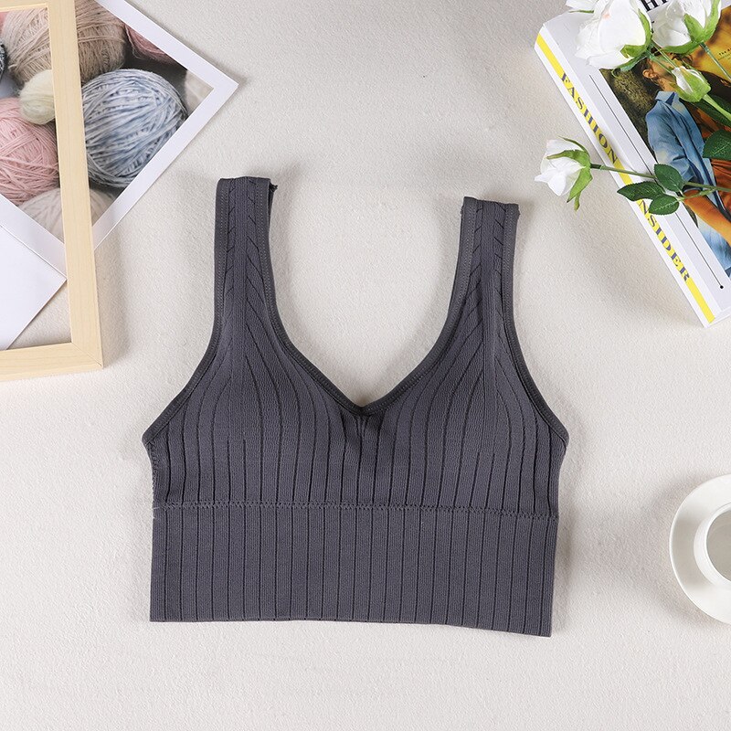 Women Tube Top Threaded Big U Beauty Back Detachable Chest Pad Sexy Sports Bra Wide Shoulder Strap Anti-failure Underwear: Gray