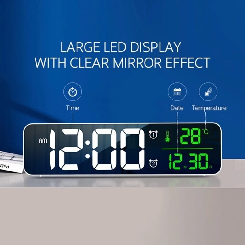 LED Digital Alarm Clocks With Snooze Digital Temp Time Music Dual Clock With USB Charger Large Digit Display Brightness Dimmer