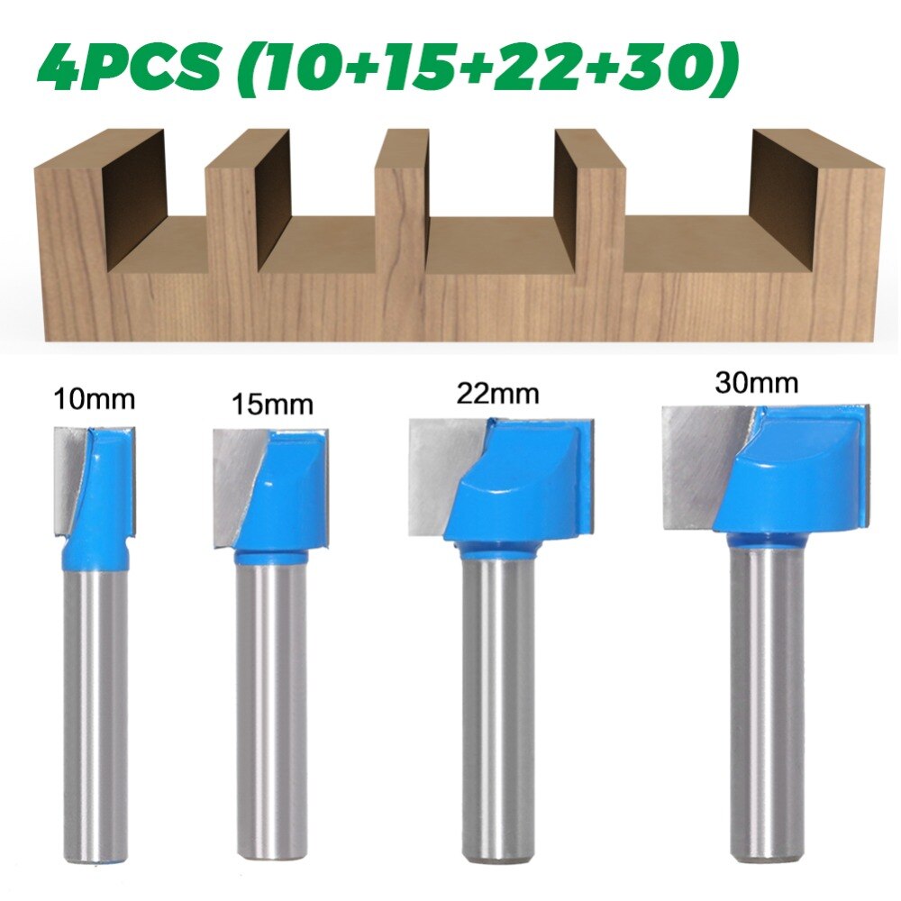 1pc 8mm Shank Surface Planing Wood Milling Router Bits 16 Sizes Bottom Cleaning Wood Cutting Router Bit: 4pcs