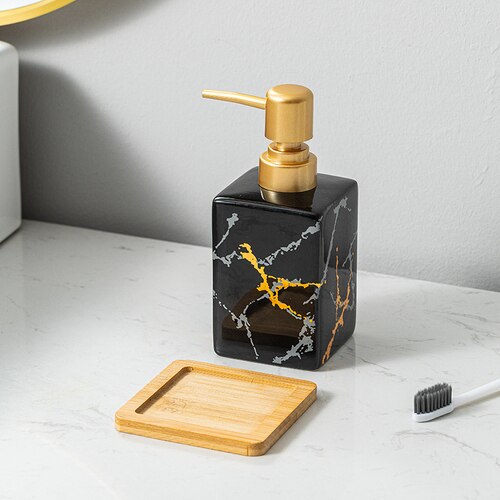 European Marble Pattern Ceramic Hand Soap Bottle Luxury Black and White Shampoo Shower Gel Dispenser Bottle Bathroom Accessories: D