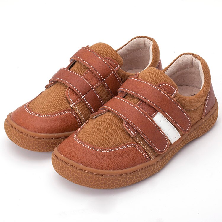 Pekny bosa marca costura de couro crianças sapatos descalços para meninos meninas sapatos de escola suficiente toe superior crianças tênis tamanho 25-35: Brown / 9