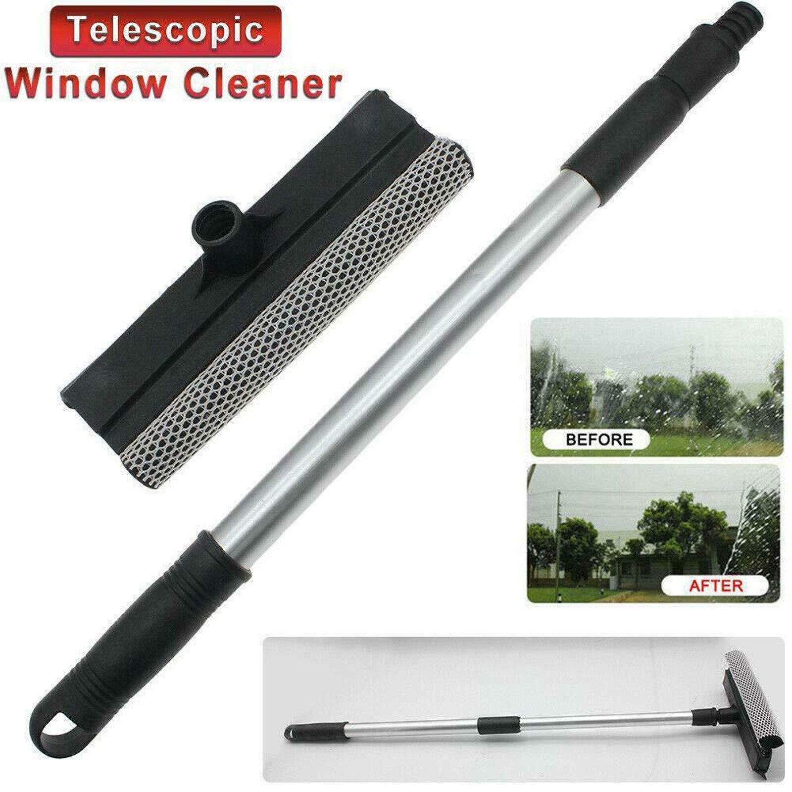 25# Extendable Rubber Window Cleaning Squeegee & Sponge For Windshield With Cleaning Cloth Rubber Wiper Cleaner Glass