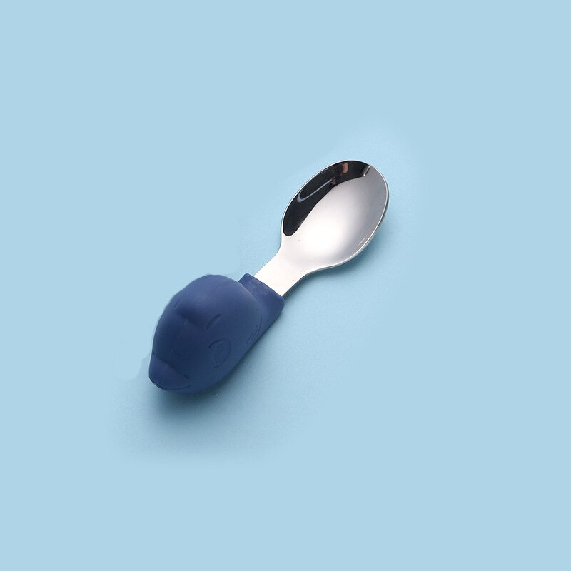 Babyservice lære at spise træning ske kort ske gaffelsæt spædbørnsservice fodergaffel baby gadgets børnebestik: Blue angry bird enkelt ske uden æske