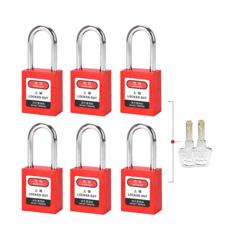6 stuks lockout/tagout veiligheidssloten set, -6 rode sloten met verschillende sleutels, gelijksluitend, stofbestendig, osha-conform.: Geel