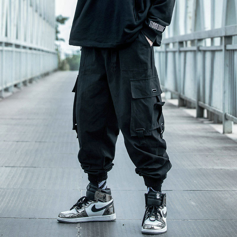 Streetwear cargo bukser herre plus size hip hop sidelomme casual løs svart joggebukse: Kinesisk størrelse xs / Svart