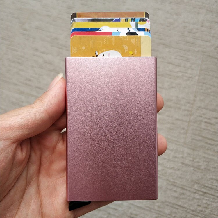 Automatische Aluminium Cardprotector Credit Kaarthouder Legering Business ID Multifunctionele Kaarthouders Metalen Kaarthouder voor Mannen Vrouwen: light pink