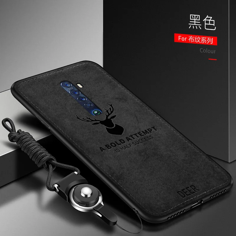 Für oppo reno 2 z 2z 2f fallen Luxus weiches Silikon hartes Gewebe Hirsch schlanke Schutzhülle für Reno 10x Zoomen Hülse: Eva / Schwarz