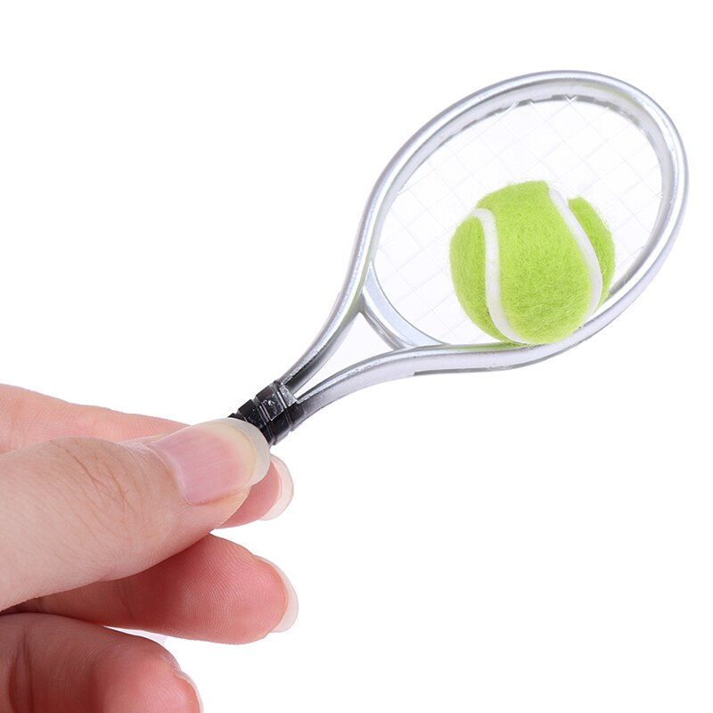 2Pcs 1:6 /1:12 Miniatuur Kinderen Tuin Mini Tennisracket & Ball Poppenhuis Poppenhuis Accessoire