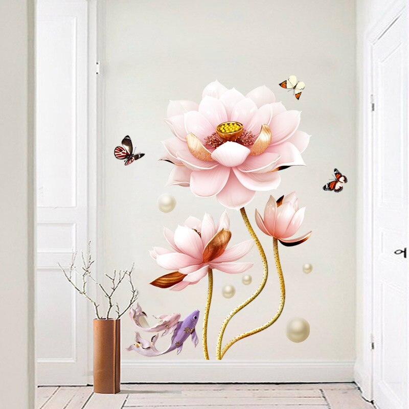 Romantic Flower Vinyl Wall Sticker Living Room Bathroom Home Decor Poster 3D Wallpaper on the Wall Room Decoration Aesthetic Art: Style 2