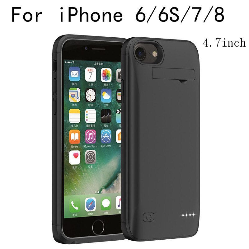 Funda de batería delgada para iphone X, Xs, Max, XR, cargador de batería, 6, 6S, 7, 8 Plus: 4.7-Black