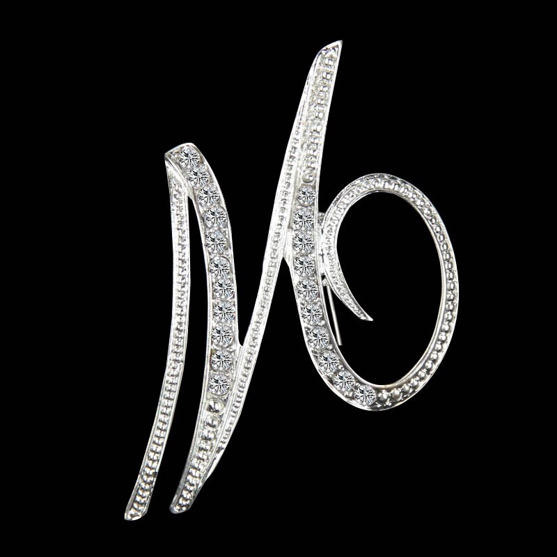 Rhinestone Crystal Broches Beginletter Broche A-S revers Spelden en Broches Clip Naam Sieraden Voor Vrouwen Mannen Wedding: W
