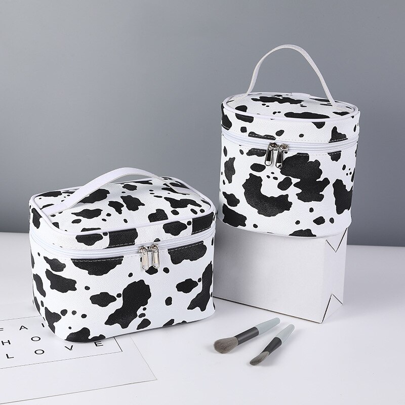 Borsa cosmetica portatile da donna in mucca PU articoli da toeletta impermeabili multifunzione organizzare borse da viaggio per trucco femminile