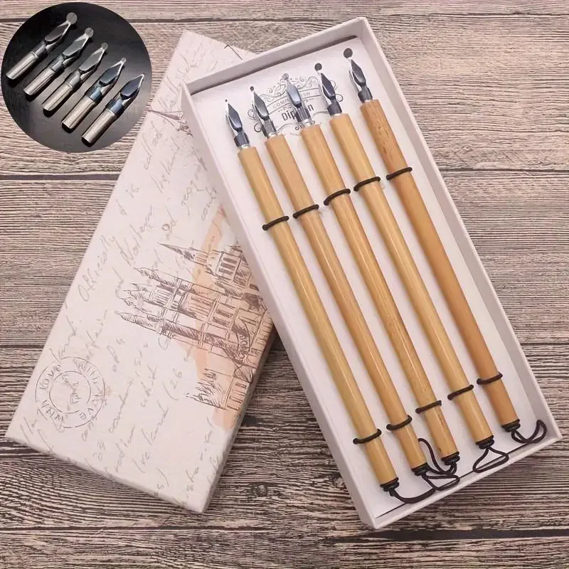 1set Natural Bamboo Pen Dip Pen For Calligraphy Lovers Practice Calligraphy Pen Various nibs Gothic Fonts