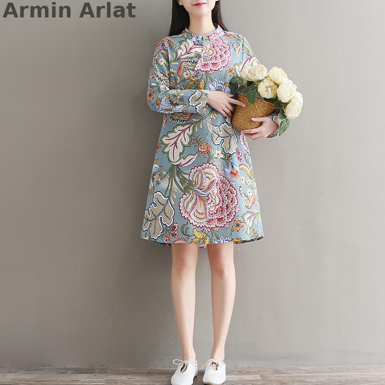 Kobiety chińska sukienka dojazdy Qipao orientalne Qi Pao Mujer Vestido kostium druku kwiat/kwiatowa, w stylu zwykły luźne kimono Cheongsam