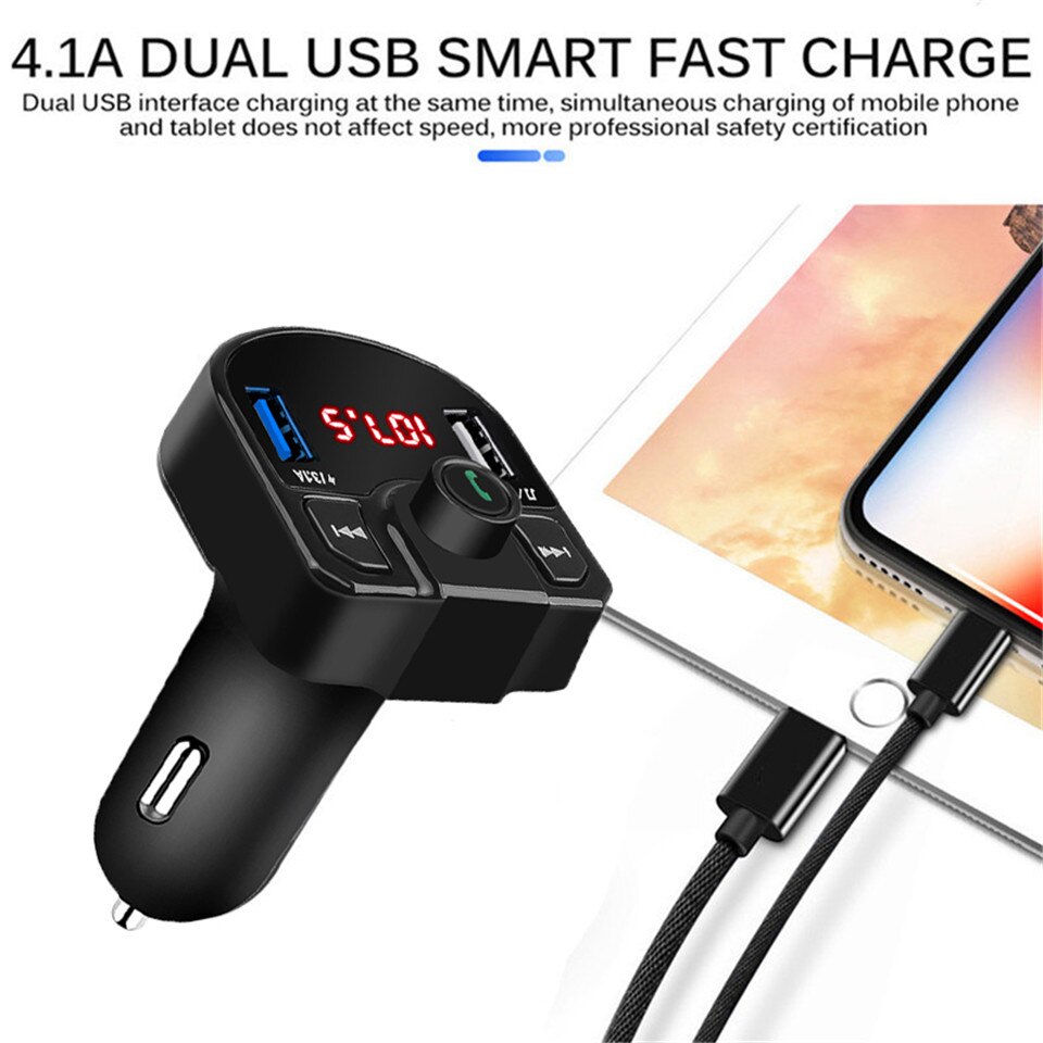 Transmisor FM con Bluetooth Aux USB modulador Kit de manos libres para coche de Audio de coche MP3 jugador 3.1A rápido Dual adaptador de cargador de coche USB