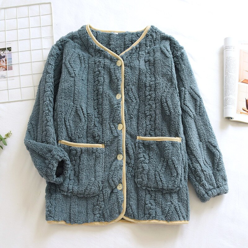 Tops de franela para dormir para mujer, ropa de dormir informal cálida, gruesa y suave, Top cómodo y dulce para estar en casa, Invierno: dark green / XL