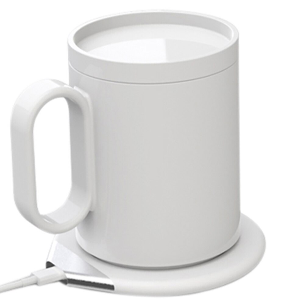 2in 1 usb elektrisk koppvärmare padphone trådlös laddare koppvärmare värmeunderlägg för kaffe te mjölkmugg: Vit