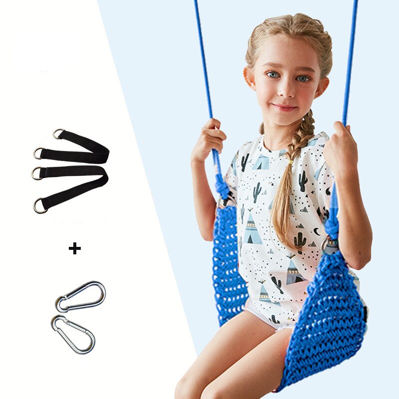 Handgemaakte Weven Swing Stoel Kinderen Swing Kids Hangmat Schommel Tuin Opknoping Stoel Voor Buitenshuis Binnenshuis Familie Kamer Games Speelgoed: Blue-A