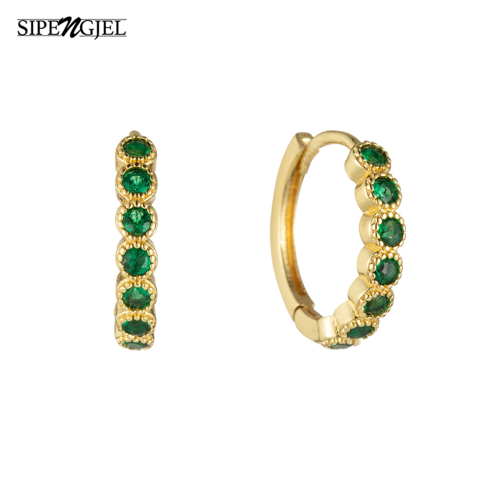 Sipengjel Eenvoudige Groene Zircons Klinknagel Ronde Oorringen Persoonlijkheid Goud Zilver Kleur Huggies Piercing Oorbellen Voor Vrouwen: GOLD