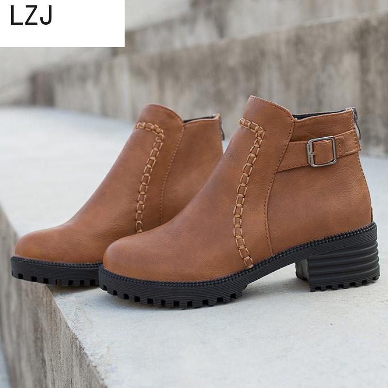 LZJRound-bottines à talons hauts carrés pour femmes, à la , assorties, tailles 34-43, Botas Mujer, collection bottines à fermeture éclair