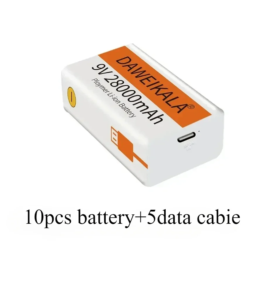 9V battery 28000mAh li-ion Rechargeable battery Type-C Battery 9v for Multimeter Microphone Toy Remote Control KTV use: Gold