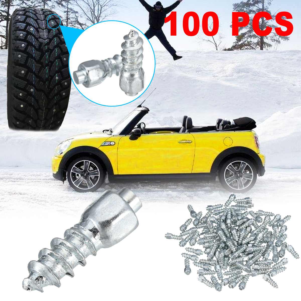 100Pcs 12 mm Carbide Screw Tire Studs Snow Spikes Anti-Slip Anti-ice Tire Stud Screws for Car/SUV/ATV/UTV