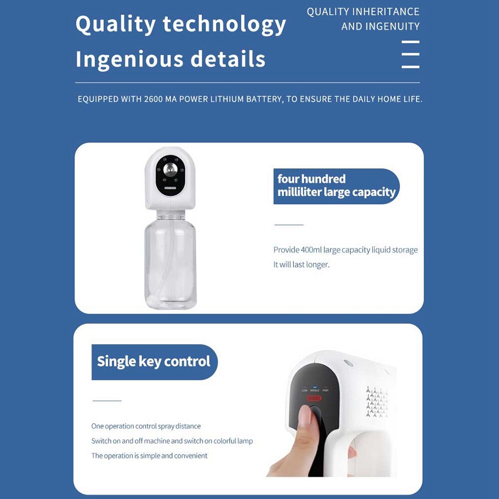 GTBL Disinfecting Sprayer,400Ml Handheld Rechargeable Atomizer Spray Machine Electrostatic Sprayer For Home/ Office