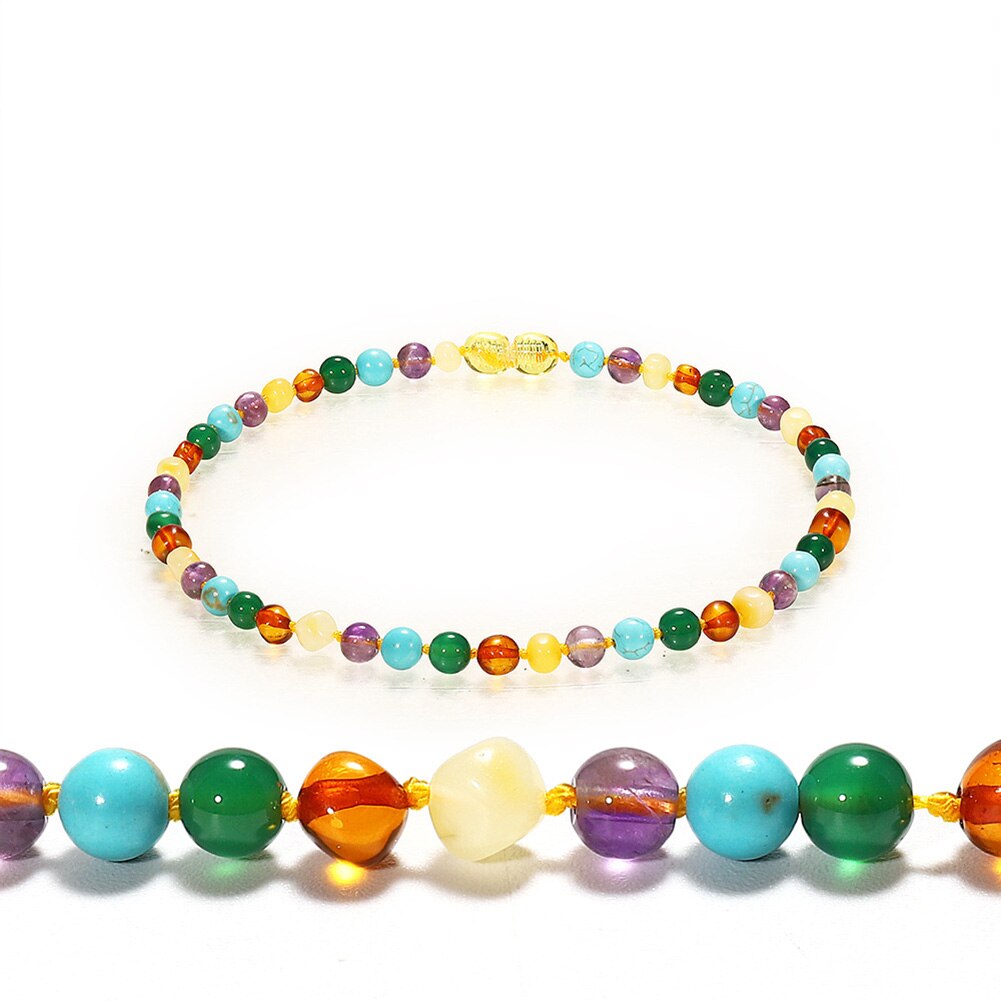 Kids Baltische Retro Kleurrijke Natural Amber Stone Kralen Armband Ketting Handgemaakte Sieraden