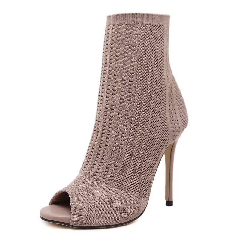 Tossor damskor gröna resårstickade strumpor stövlar dam öppen tå höga klackar kardashian ankelboots dam pumps