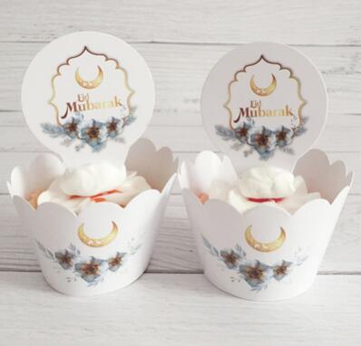 12Pcs Eid Mubarak Ramadan Mubarak Cupcake Toppers Wrappers Voor Moslim Eid Party Cake Decoratie