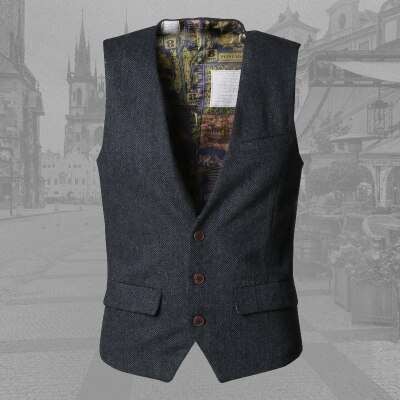 Casual sem mangas jaqueta casaco masculino colete formal vestido terno colete fino três botão de lã colete terno britânico 2020: Grey / XXXL
