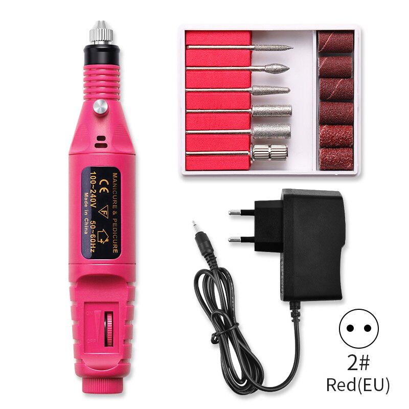 Kit de perceuse à ongles électrique professionnelle, Machine à poncer, polissage et meulage, stylo pour Nail Art, lime et pédicure, outil pour Nail Art, 1 Kit: 2