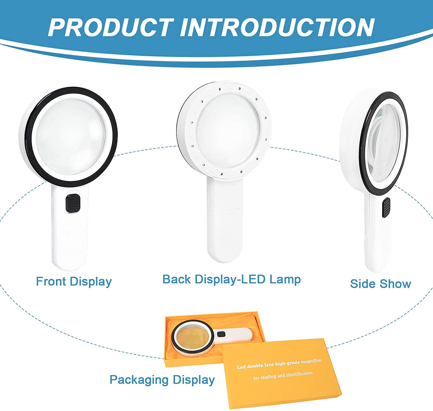 30X Handheld Magnifying Glass With 12 LED Lights – For Reading, Coins, Inspection