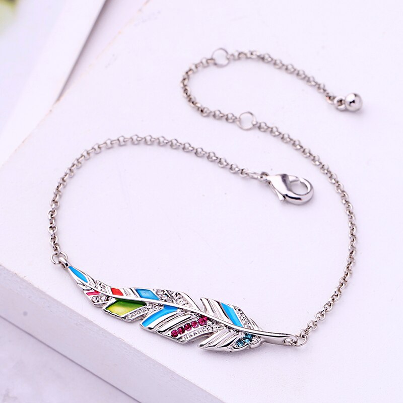 Bohemia Featheriness Bracelet Crystal Wrist Chains Lobster Clasp For Women Jewelry Accessories