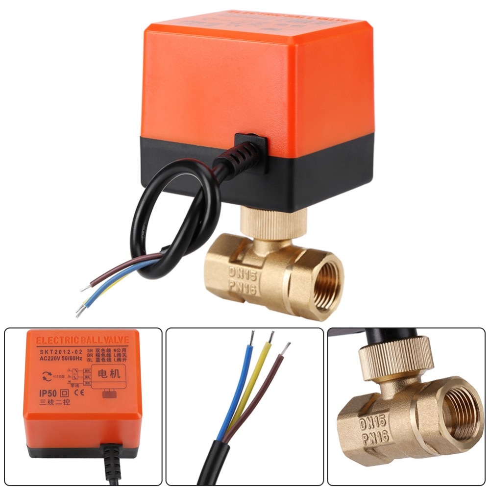 DN15/DN20/DN25 Elektrische Gemotoriseerde Draad Kogelkraan Messing AC 220V 2 Way 3-Draad 1.6Mpa met Actuator Voor water, gas, olie