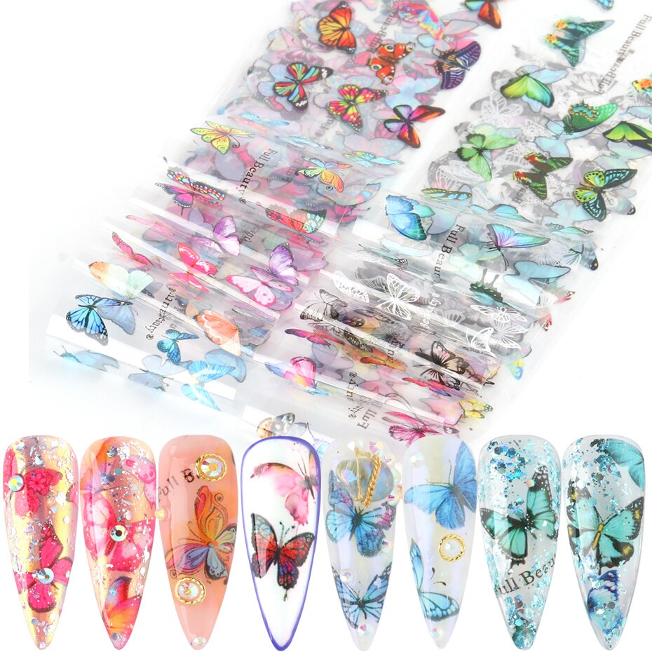 10Pcs Panda Nail Folies Gemengde Vlinder Bloem Leaf Transfer Sliders Flame Star Lijm Nail Art Decal Manicure Ontwerpen JIXK9109: 1789 10pcs-bag