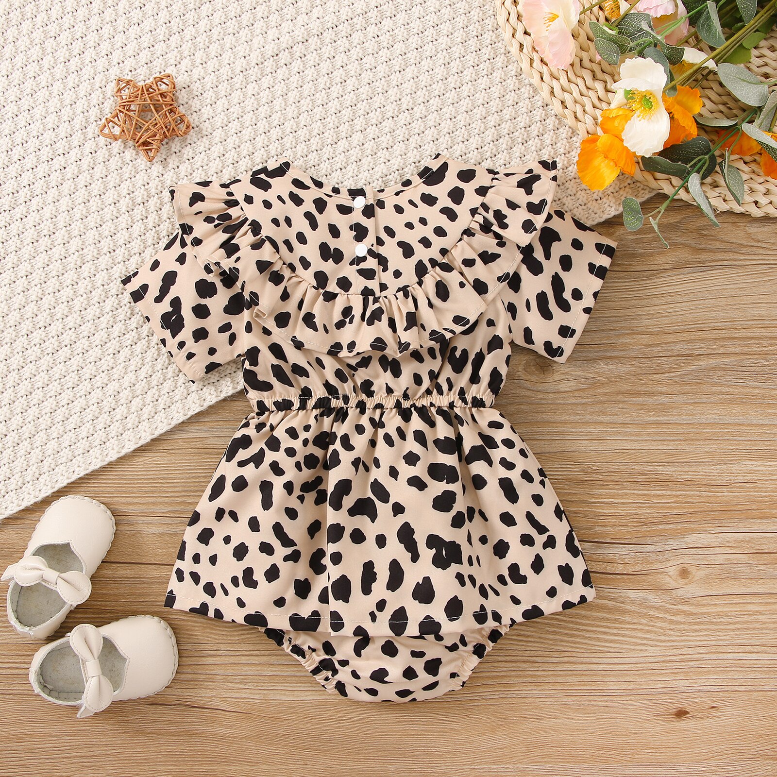 Kleinkind Baby Mädchen Kurzarm Rüschen Strampler Leopard Gedruckt Gesamt Sommer Strampler Baby Kleidung